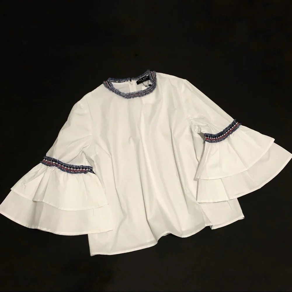 NWT Few Moda Fluted Ruffle Bell Sleeve Top - Picture 2 of 8